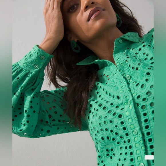 Chico's Tops - Chico’s eyelet billow sleeve shirt, green, size 8, 19” pit to pit (B4)